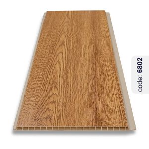 نمای اجرا شده دیوارپوش PVC روکشدار با طرح چوب، ضد آب، قابل شستشو و مناسب دکوراسیون داخلی